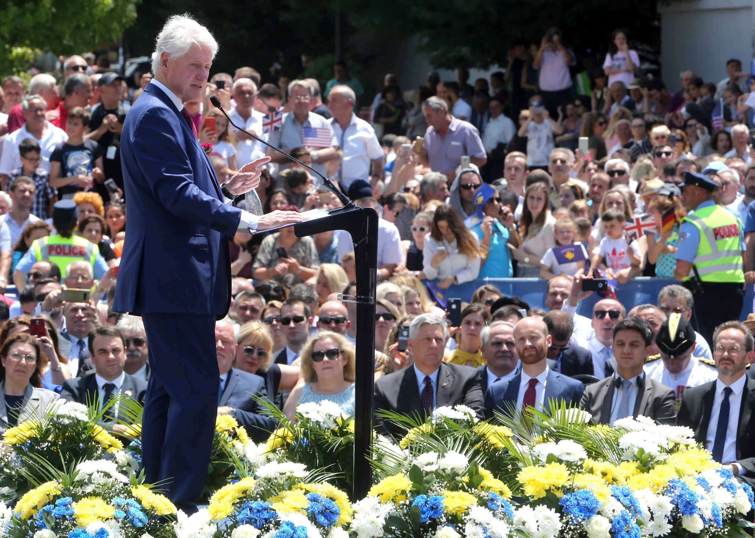 Bill Clinton speaks during anniversary celebrations in Pristina for the end of the Kosovo war
