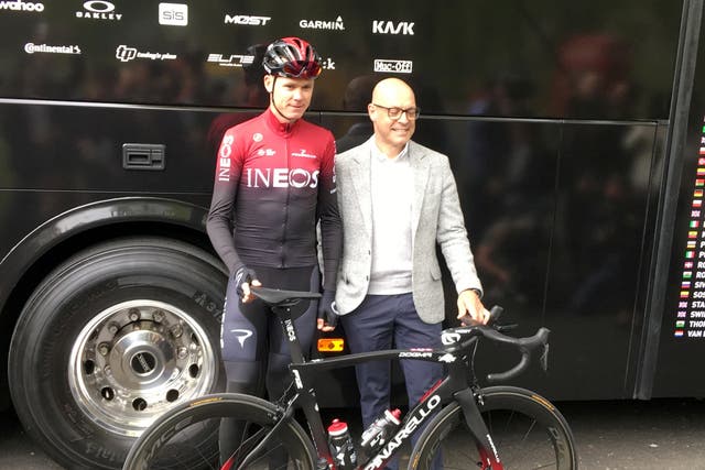 Chris Froome alongside Dave Brailsford at the launching of Team Ineos last month