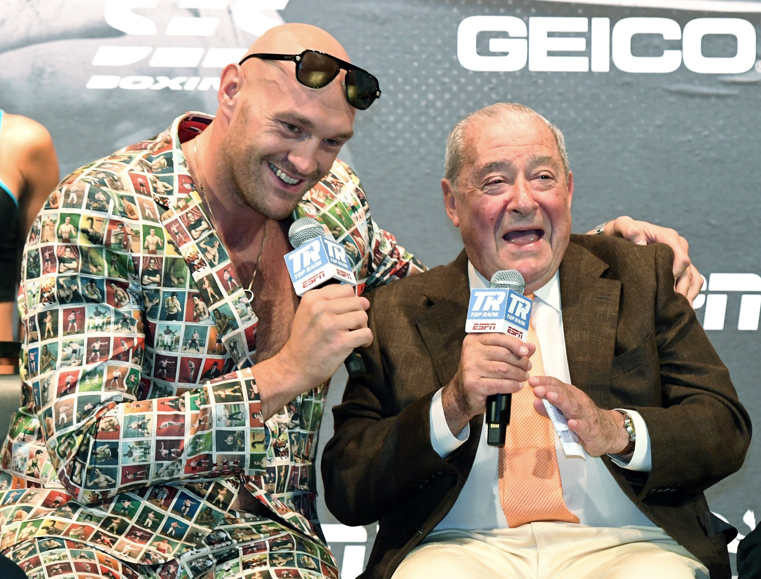 Fury laughs with his co-promoter Bob Arum (Getty)