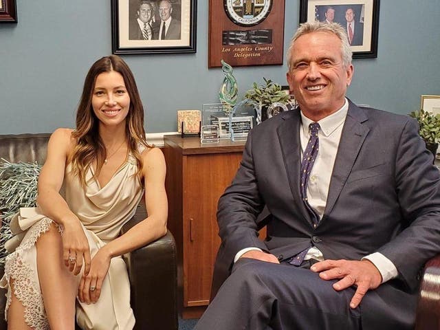 Jessica Biel and Robert F Kennedy Jr at the California state assembly