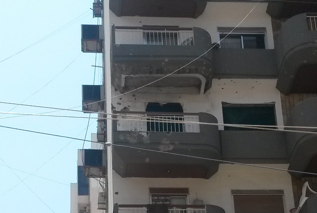 The fourth floor Tripoli apartment and balcony on which Isis attacker Mabsout killed himself after shooting at Lebanese soldiers