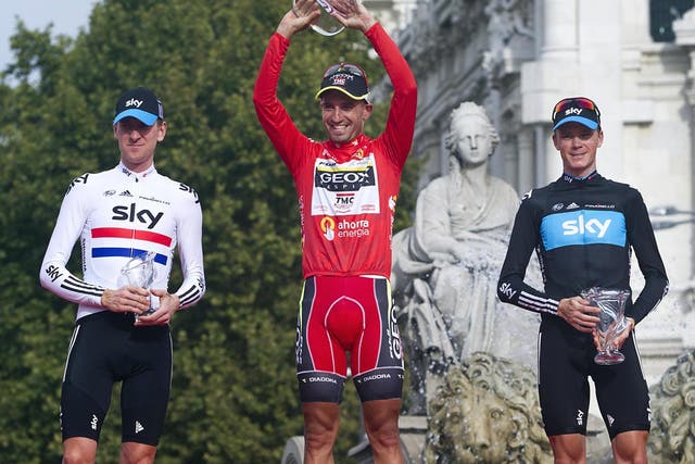 Bradley Wiggins, Juan Jose Cobo and Chris Froome on the Vuelta podium