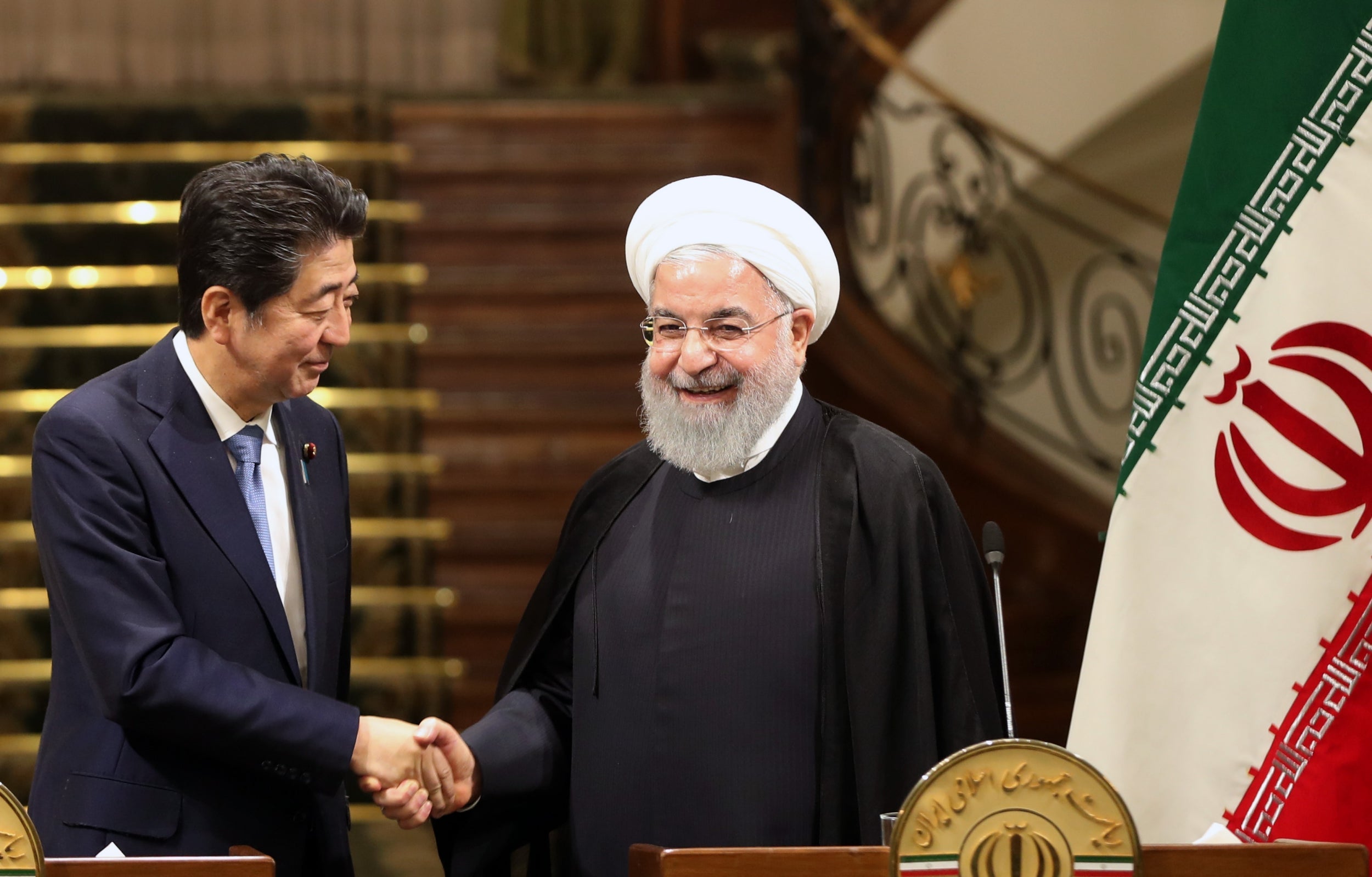 Iranian president, Hassan Rouhani, met Shinzo Abe in Tehran (AFP/Getty)