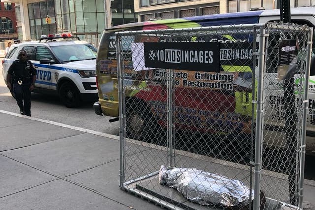 An image of one of the art installations by No Kids In Cages across New York City on Wednesday.