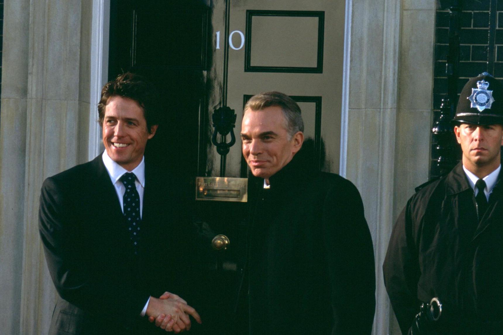 No 10 incumbent Hugh Grant endures a meet and greet with President Billy Bob Thornton in ‘Love Actually’
