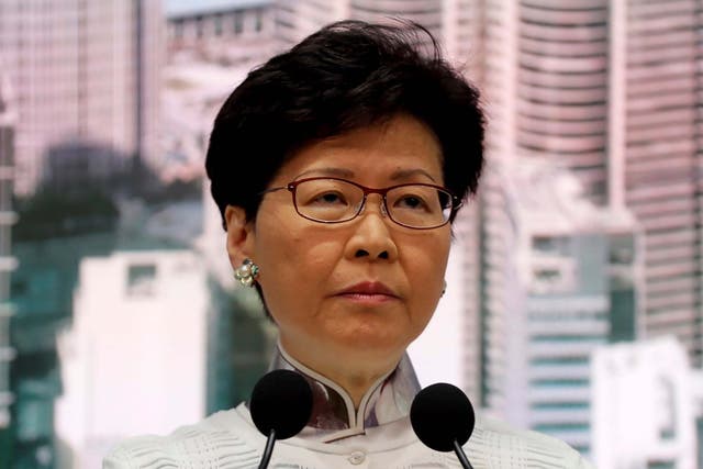 Carrie Lam speaks at a press conference on Saturday