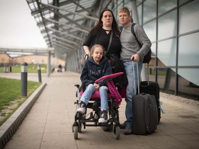 Emma Appleby, Lee Moore and their daughter Teagan, pictured at Southend Airport, have twice had medical cannabis confiscated by Border Force officials