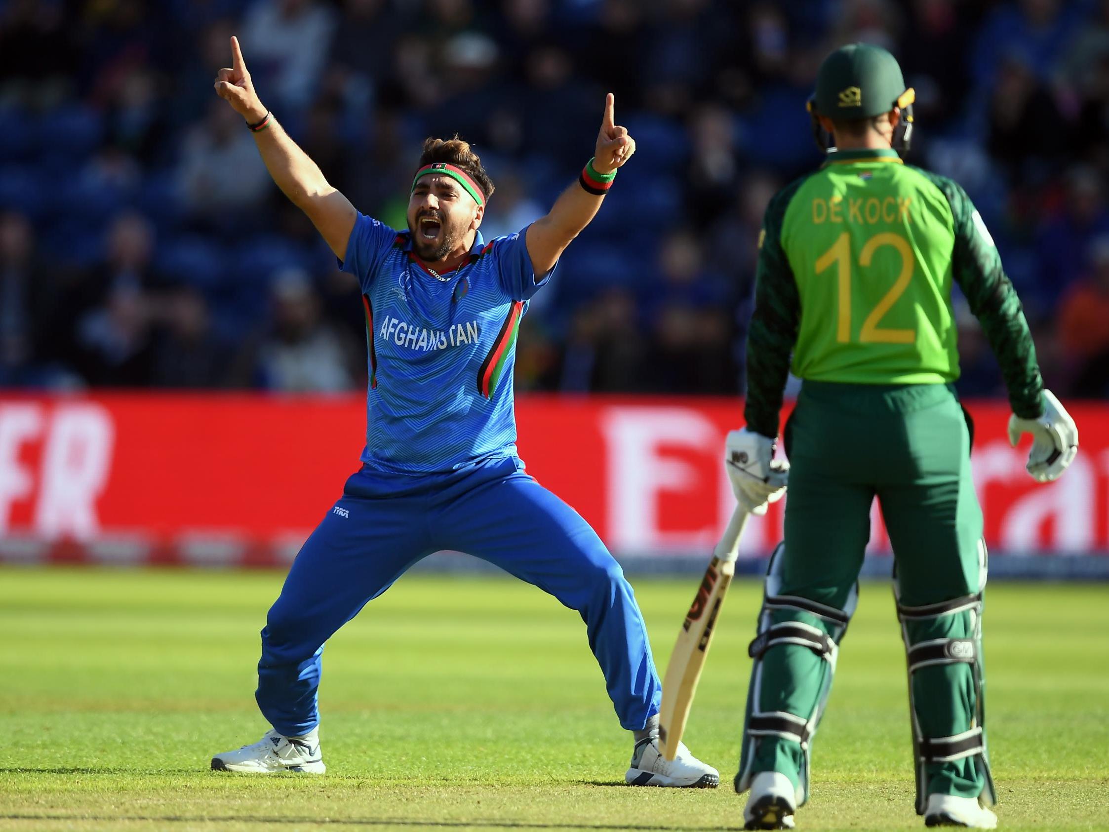 Afghanistan’s Aftab Alam appeals for the wicket of Hashim Amla of South Africa