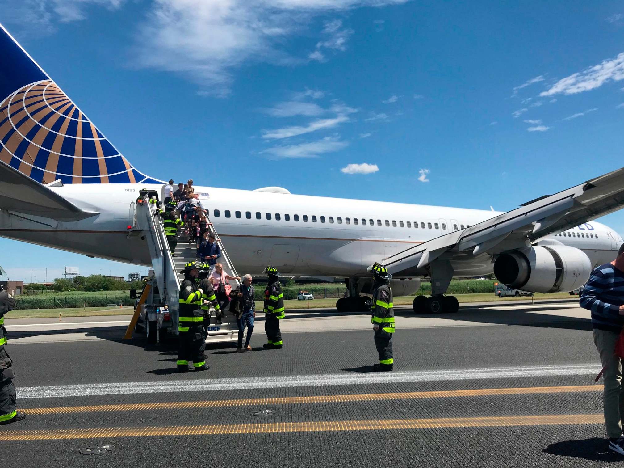 United Airlines plane skids off runway after tyres burst on landing at New York airport