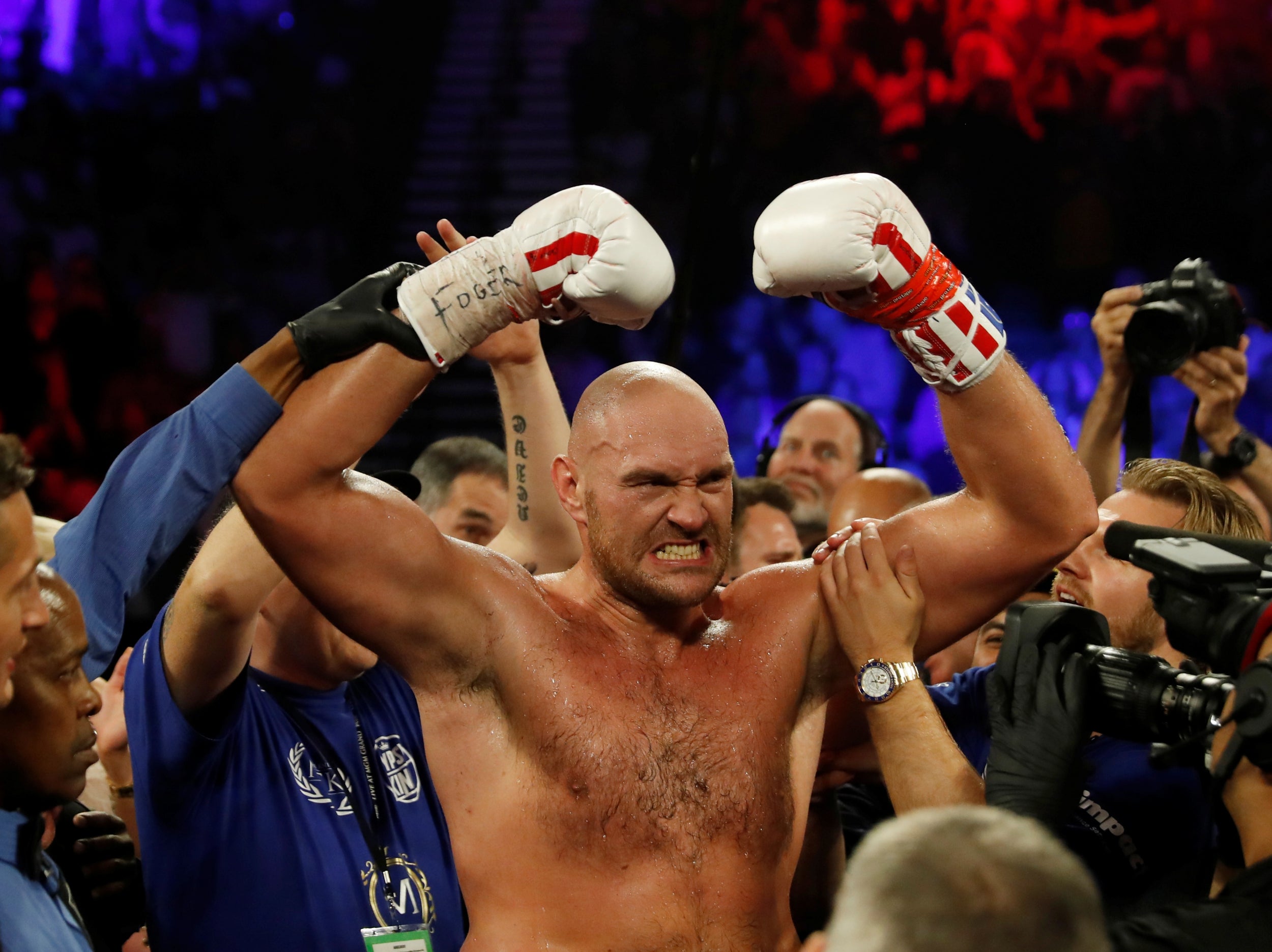 Fury celebrates his win