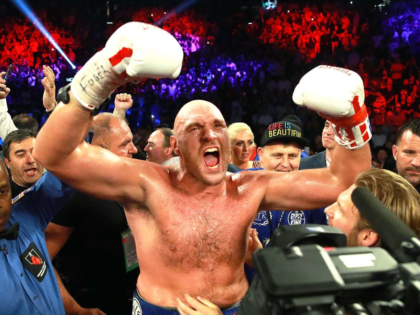 Tyson Fury celebrates in Las Vegas