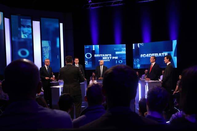 Michael Gove, Jeremy Hunt, Sajid Javid, Dominic Raab and Rory Stewart during the live television debate on Channel 4