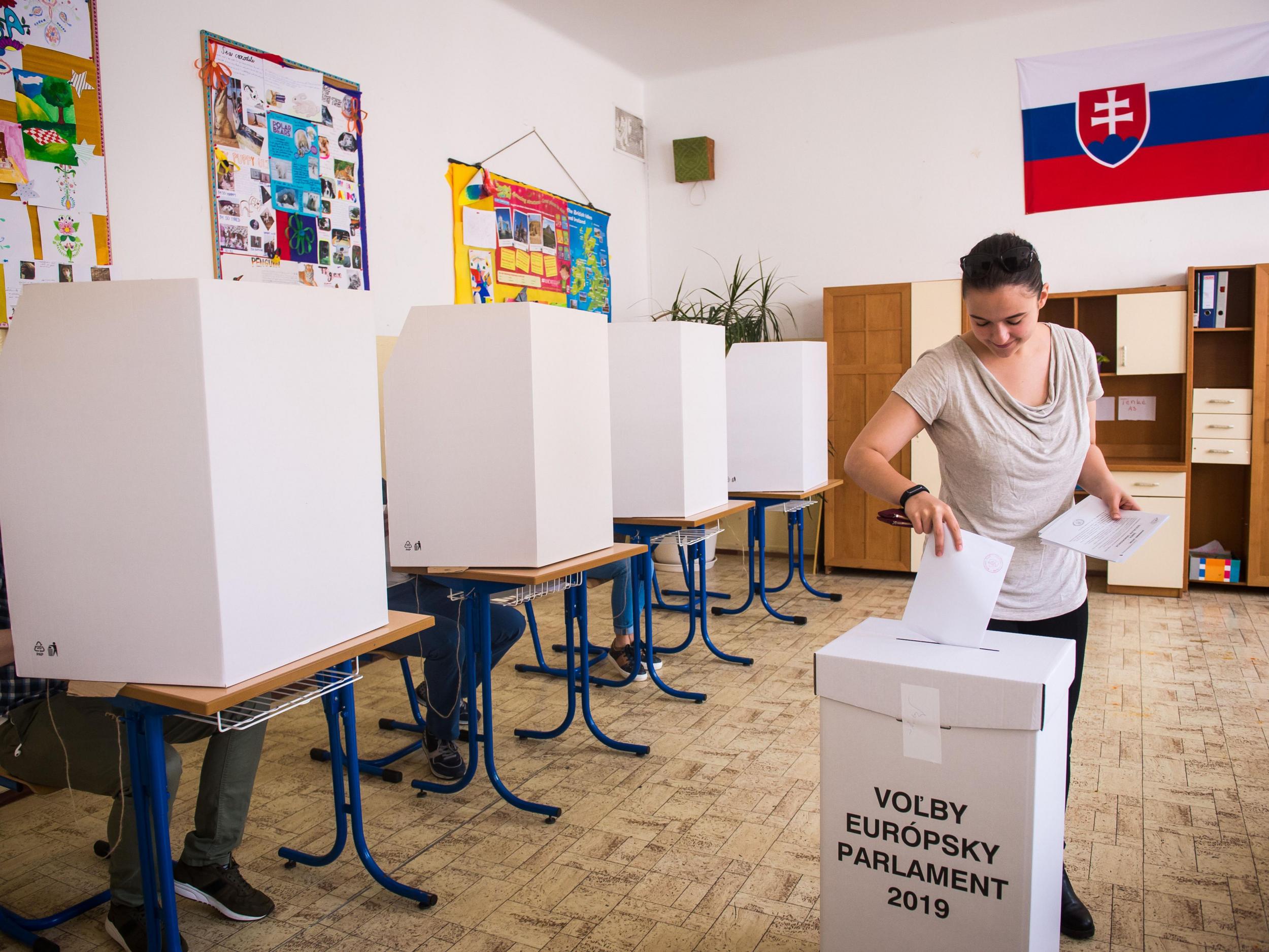 A woman casts her ballot at a polling station in Bratislava during the European Elections. (Getty/iStock)