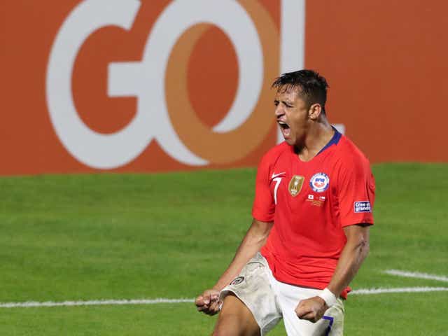 Alexis Sanchez celebrates scoring in Chile's Copa America rout of Japan