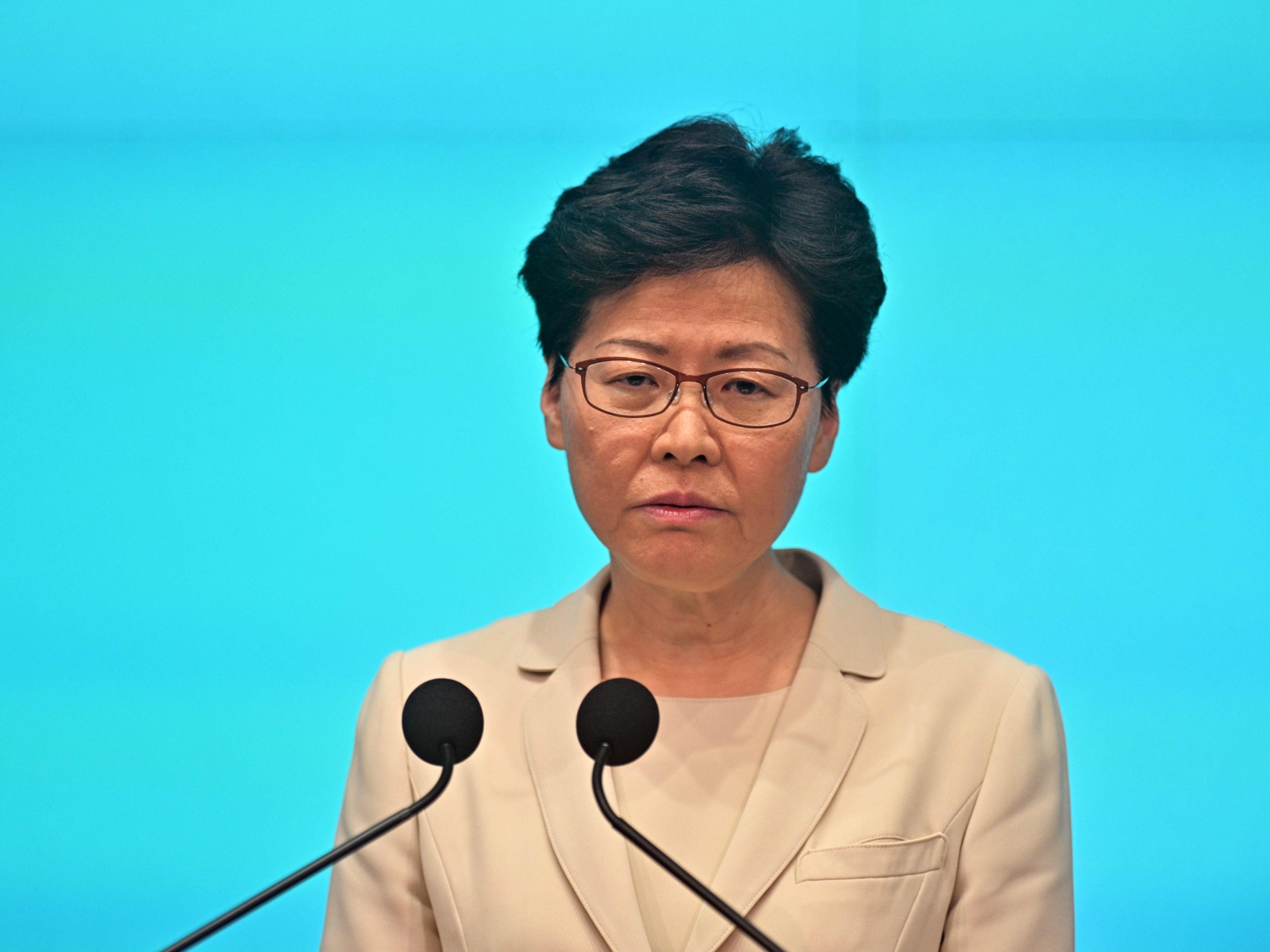 Hong Kong chief executive Carrie Lam speaks during a news conference at the government headquarters