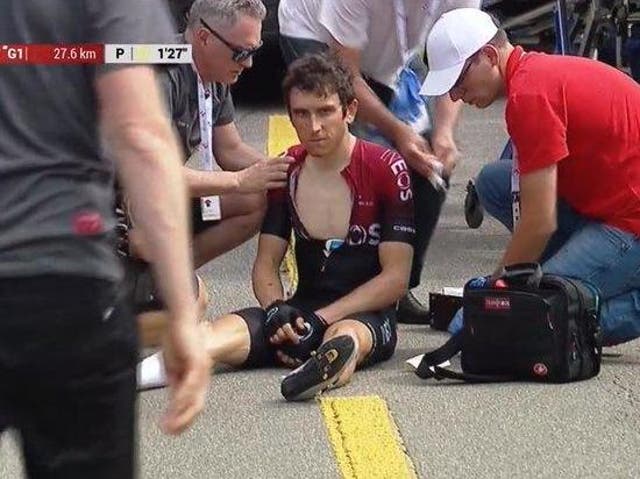 Geraint Thomas suffered a race-ending crash on the fourth stage of the Tour de Suisse