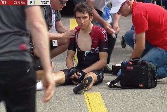 Geraint Thomas suffered a race-ending crash on the fourth stage of the Tour de Suisse