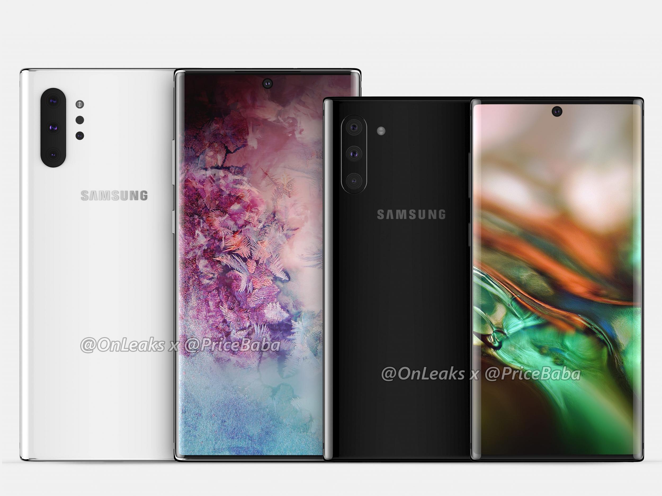 Renders of the Galaxy Note 10 based on leaked and expected specs of the new Samsung smartphone