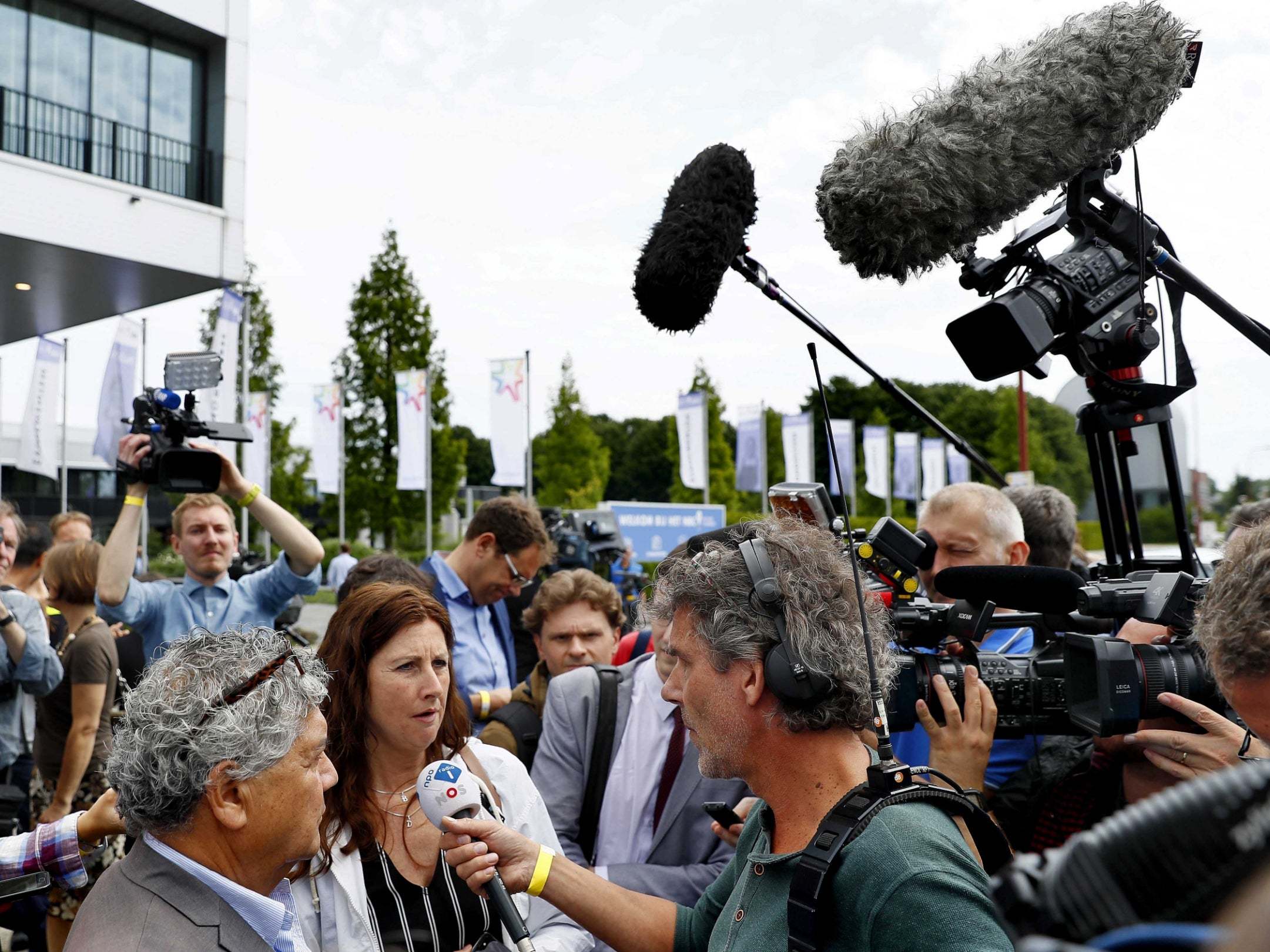 Surviving relatives of the 2014 Malaysia Airlines MH17 crash speak to reporters at the press conference of the Joint Investigation Team in Nieuwegein, The Netherlands, 19 June 2019.