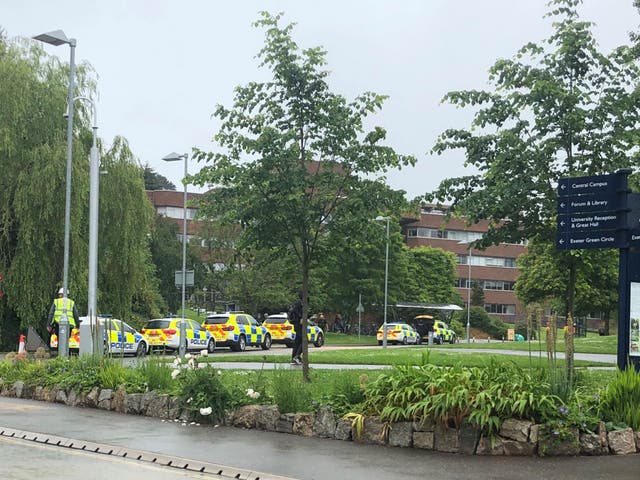 Police units at the University of Exeter on 19 June