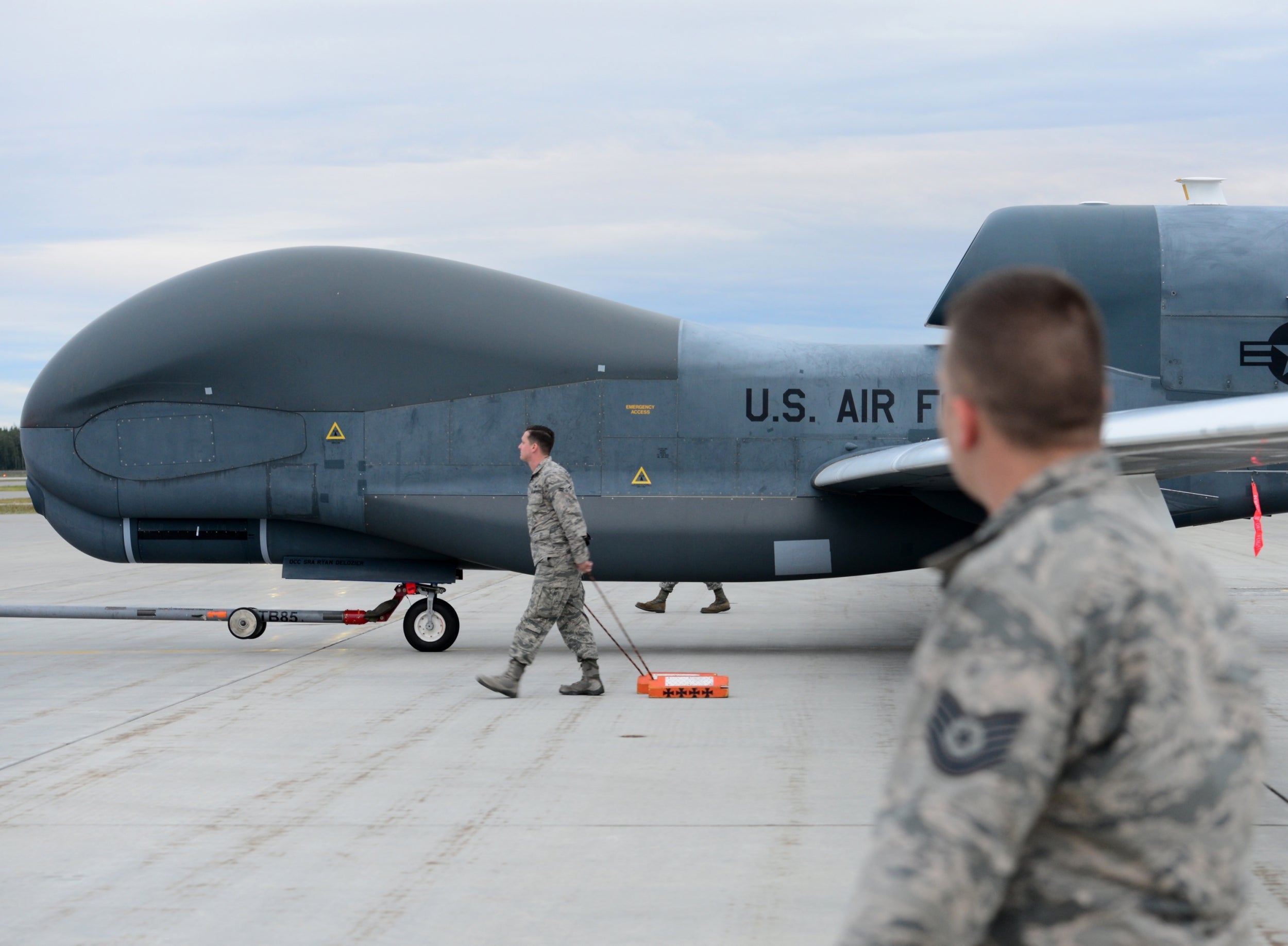 A handout photo made available by the US military shows an RQ-4 Global Hawk at Eielson Air Force Base in Alaska