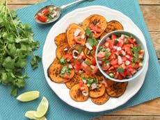Barbecued sweet potato with tomato salsa, recipe