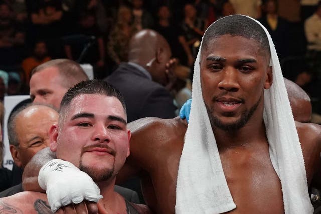 Andy Ruiz Jr and Anthony Joshua embrace after the fight