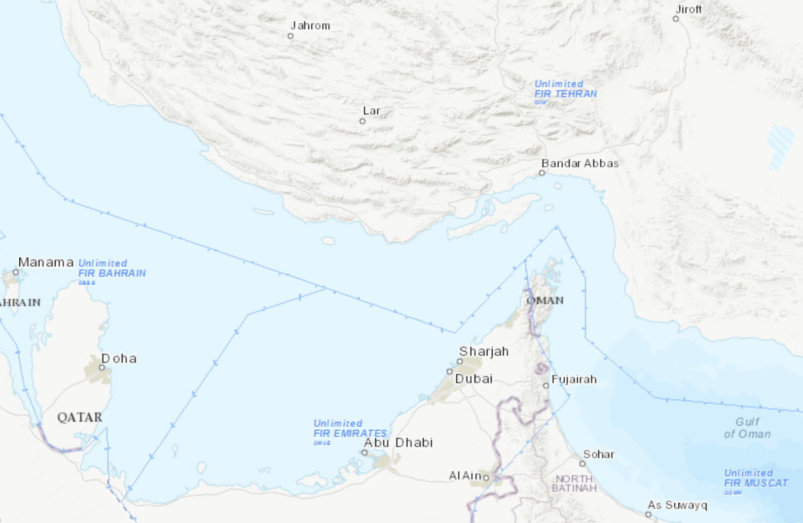 Gulf tension: Iran controls all the skies in the upper part of the map