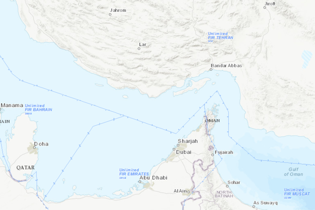 Gulf tension: Iran controls all the skies in the upper part of the map