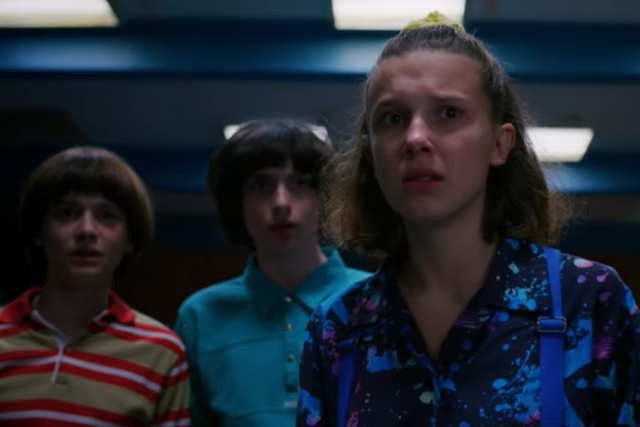 Eleven (centre) and the gang in Stranger Things season 3