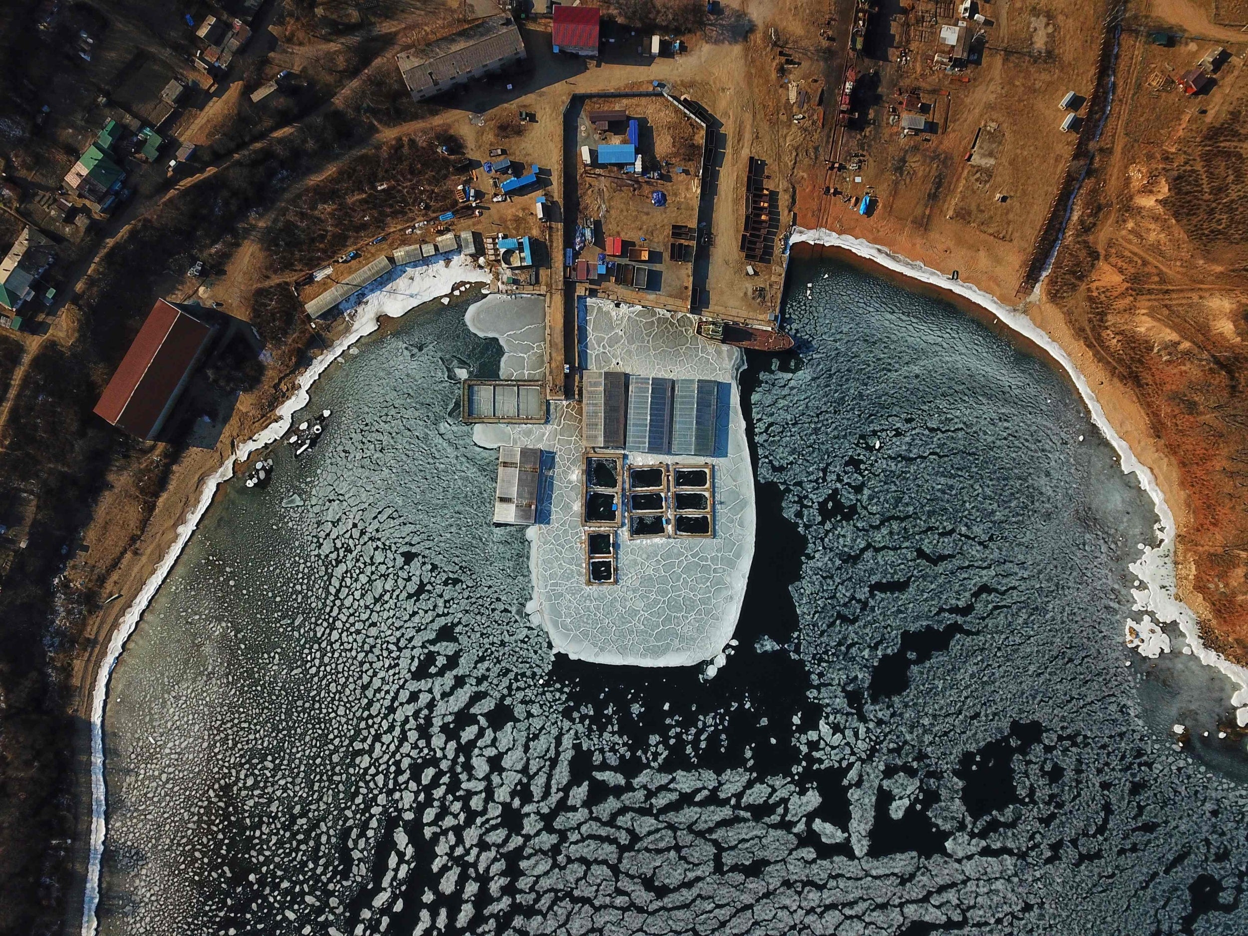 The whales were being held in these tiny pens in Srednyaya Bay, Nakhodka (AFP/Getty)