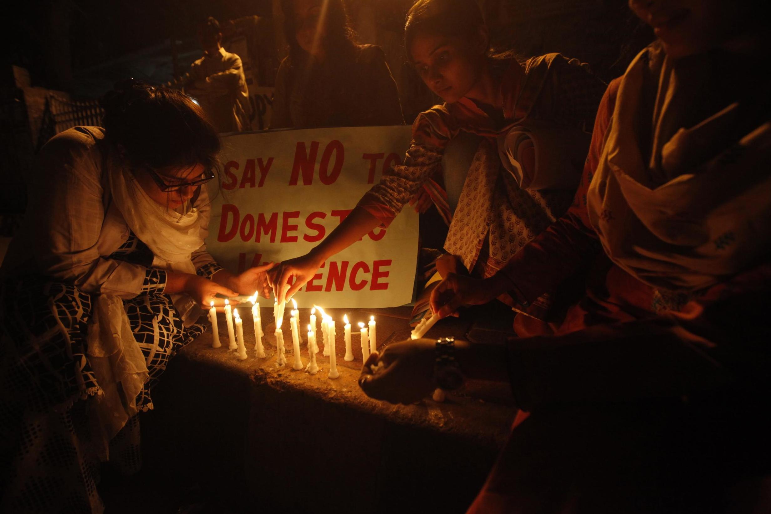 Women protest against domestic violence in Pakistan (AP)