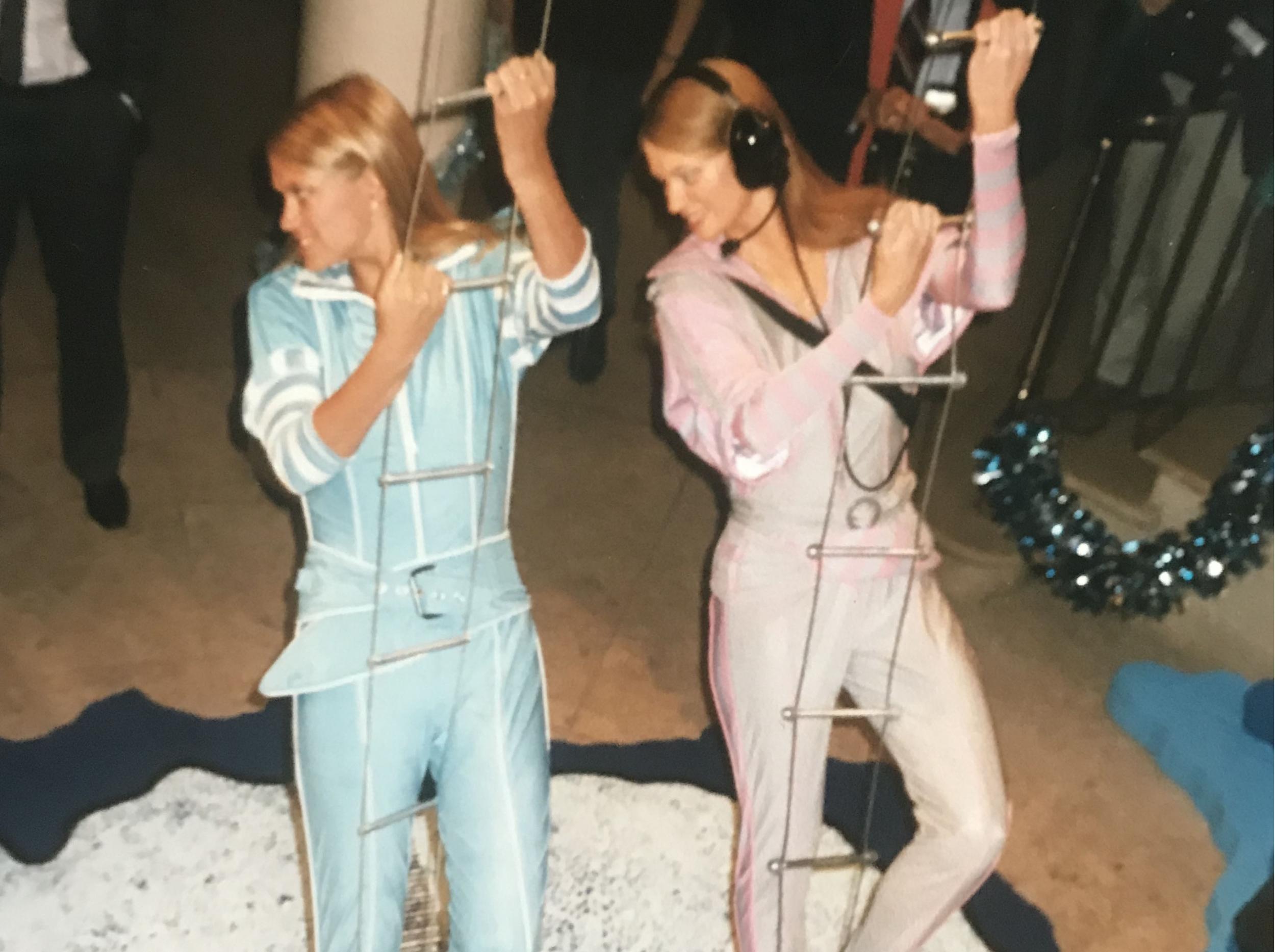 Madame Tussauds' waxwork (right) of the broadcaster Anneka Rice (left)