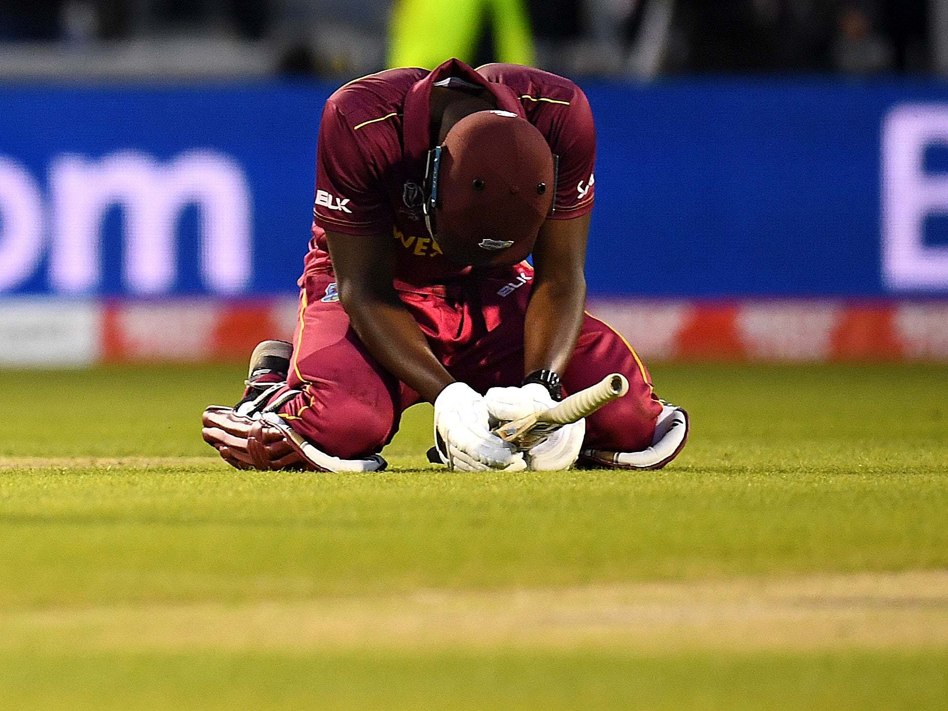 Carlos Brathwaite of West Indies looks dejected