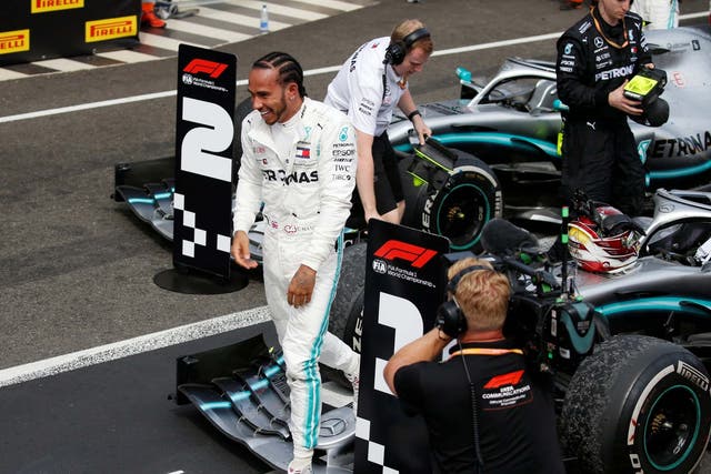 Lewis Hamilton celebrates winning the French Grand Prix