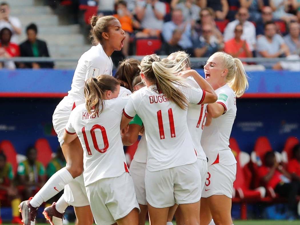 England's Steph Houghton celebrates scoring