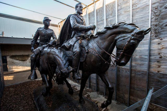 <p>The Robert E Lee statue removed from a Dallas park </p>