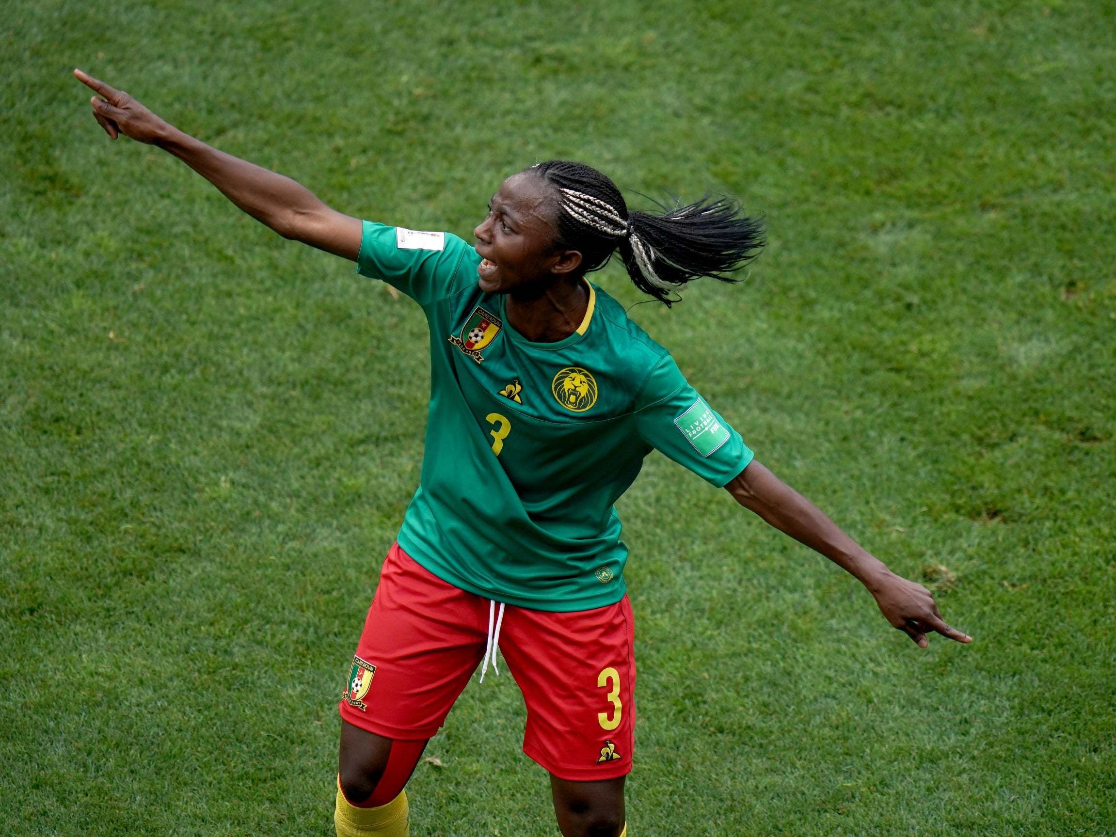 Cameroon's Ajara Nchoutreacted furiously to having her goal ruled out