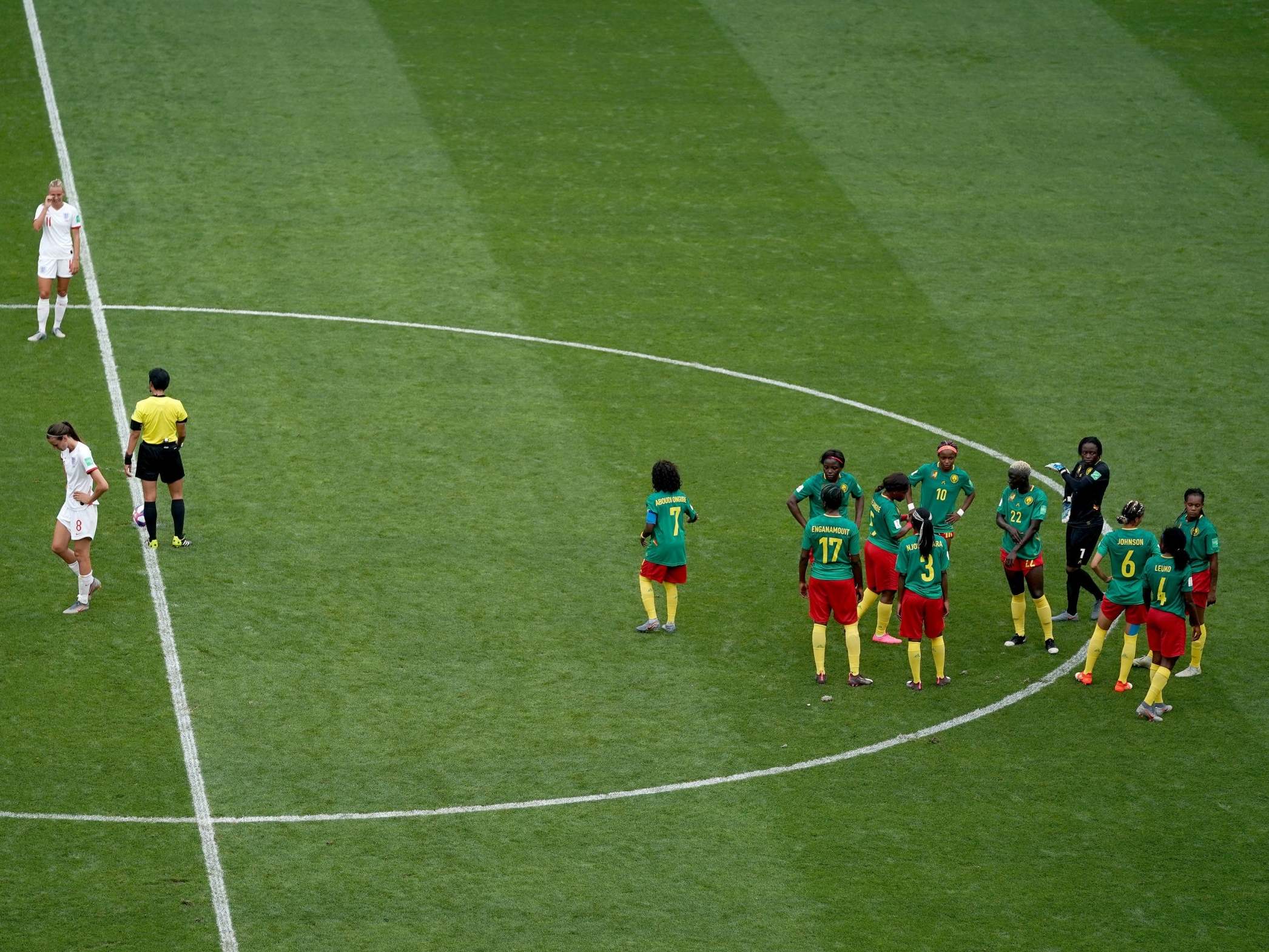 The Cameroon players refused to kick-off after Ellen White's goal was allowed