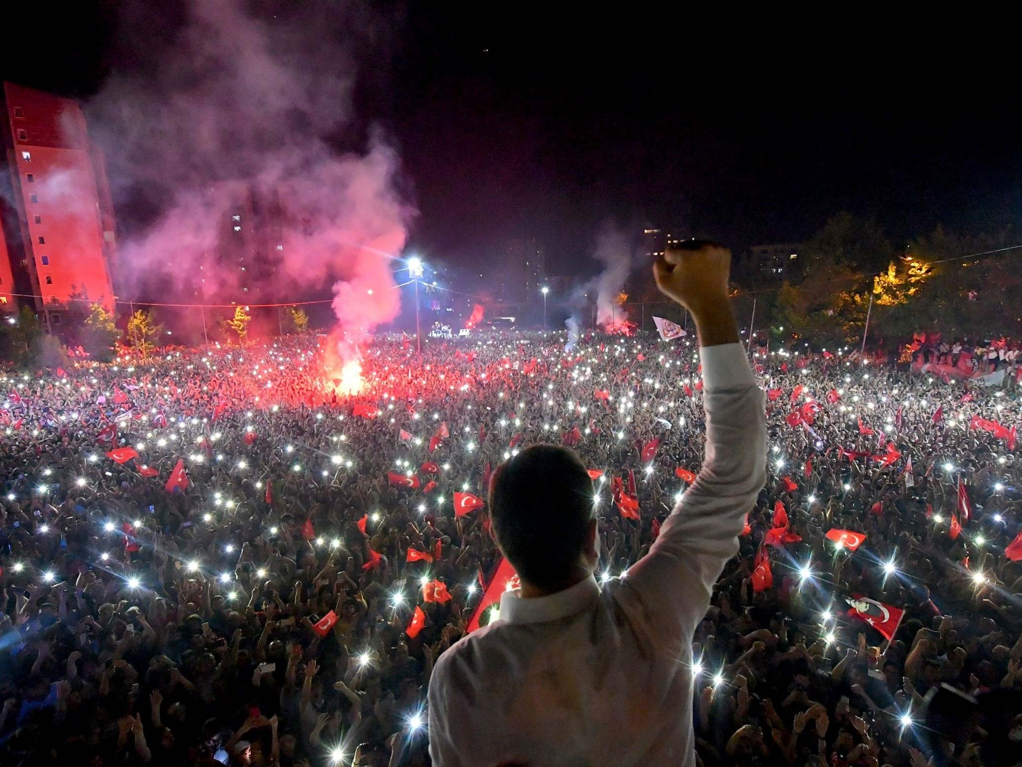 Imamoglu celebrates in front of thousands of supporters in Istanbul after winning the election