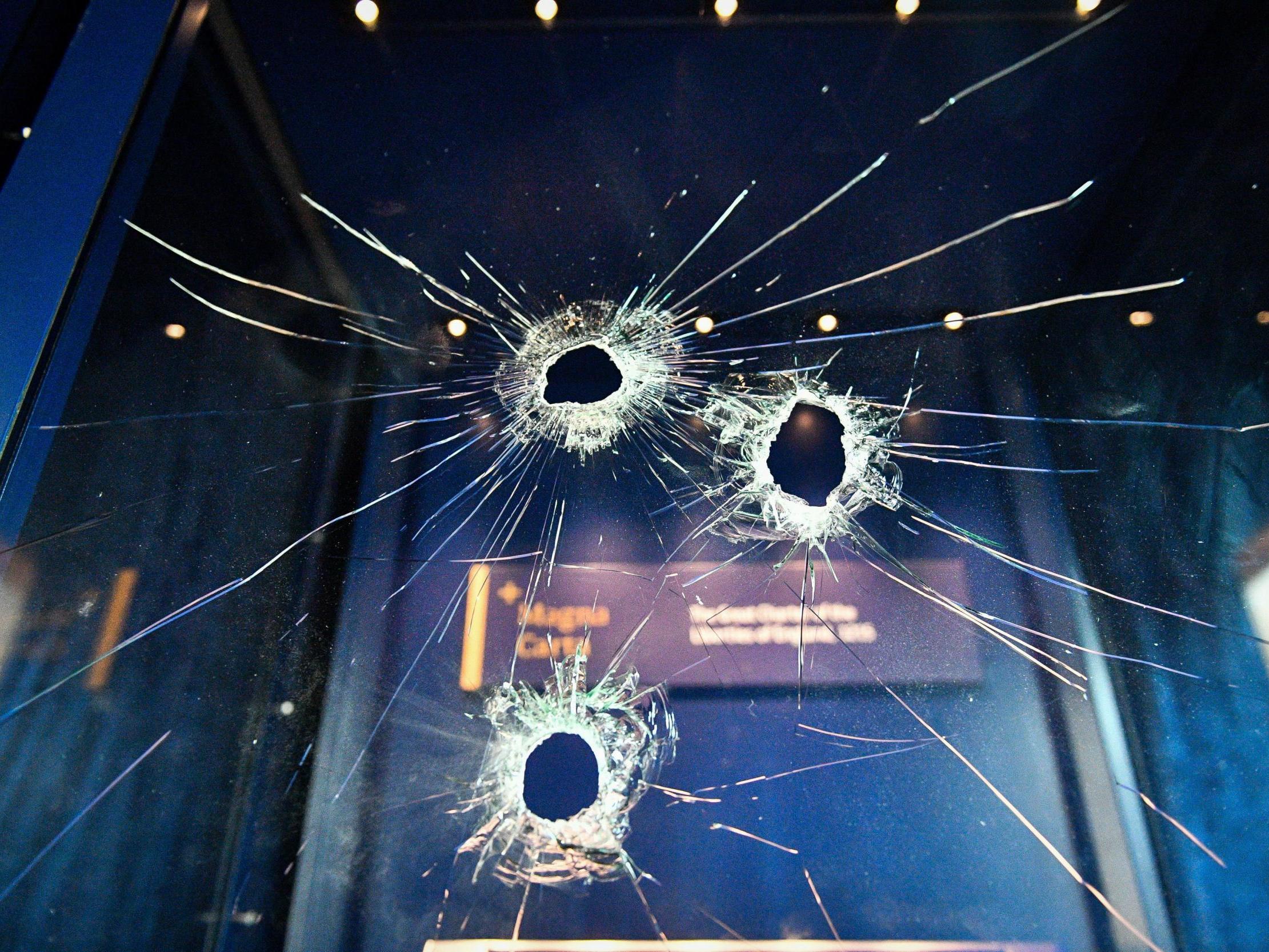 Hammer holes in the glass case that housed the Magna Carta at Salisbury Cathedral