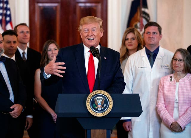 President Donald Trump speaks during an event at the White House on Monday