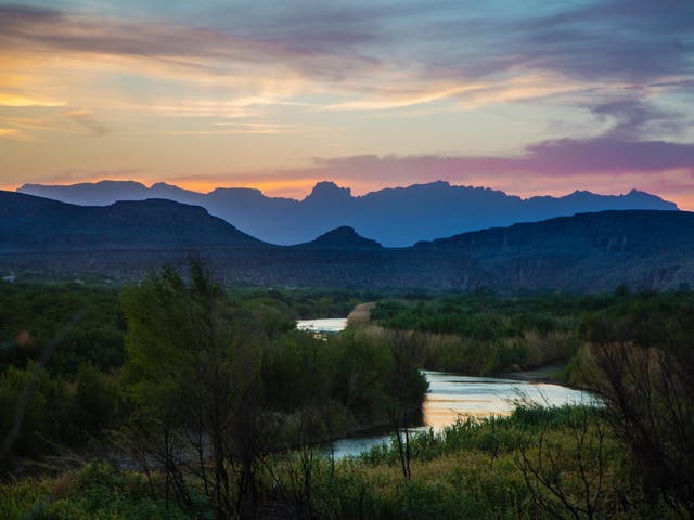 Vibrant sunset skies over the desert landscape at Big Bend