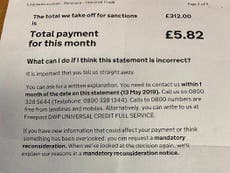 Mentally unwell universal credit claimant receives £5.82 to last month