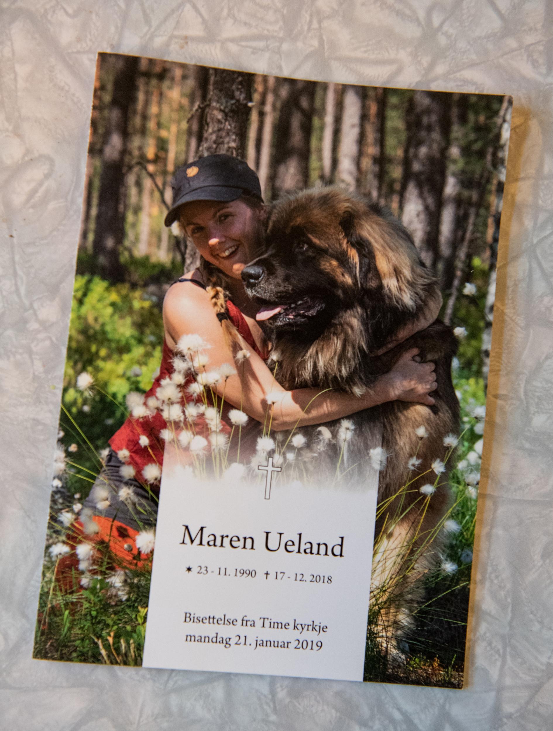 Maren Ueland’s funeral programme bears a photo taken by her mother. The funeral was held on 21 January