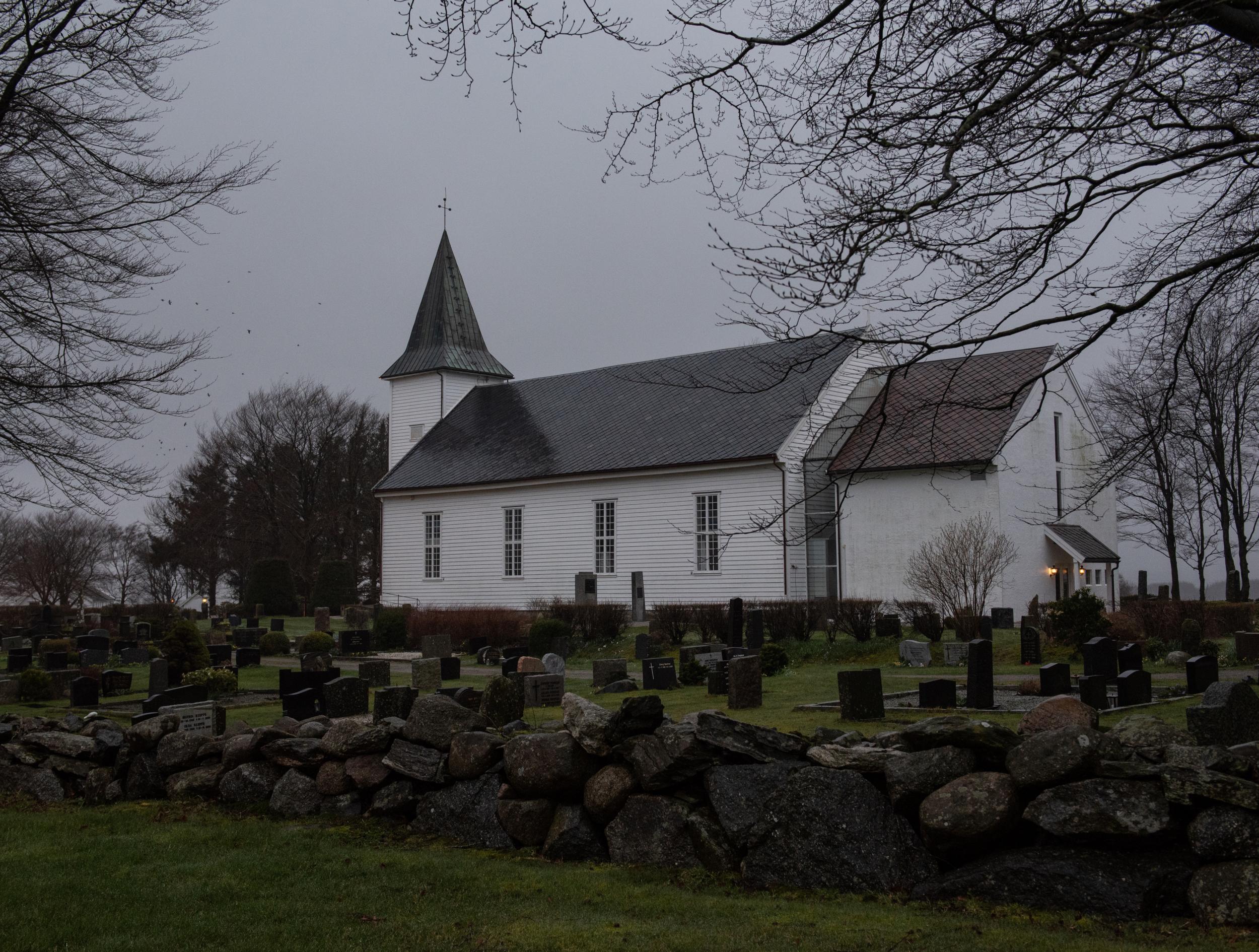 The funeral for Maren Ueland was held at this church in Time, a small village near her hometown of Bryne