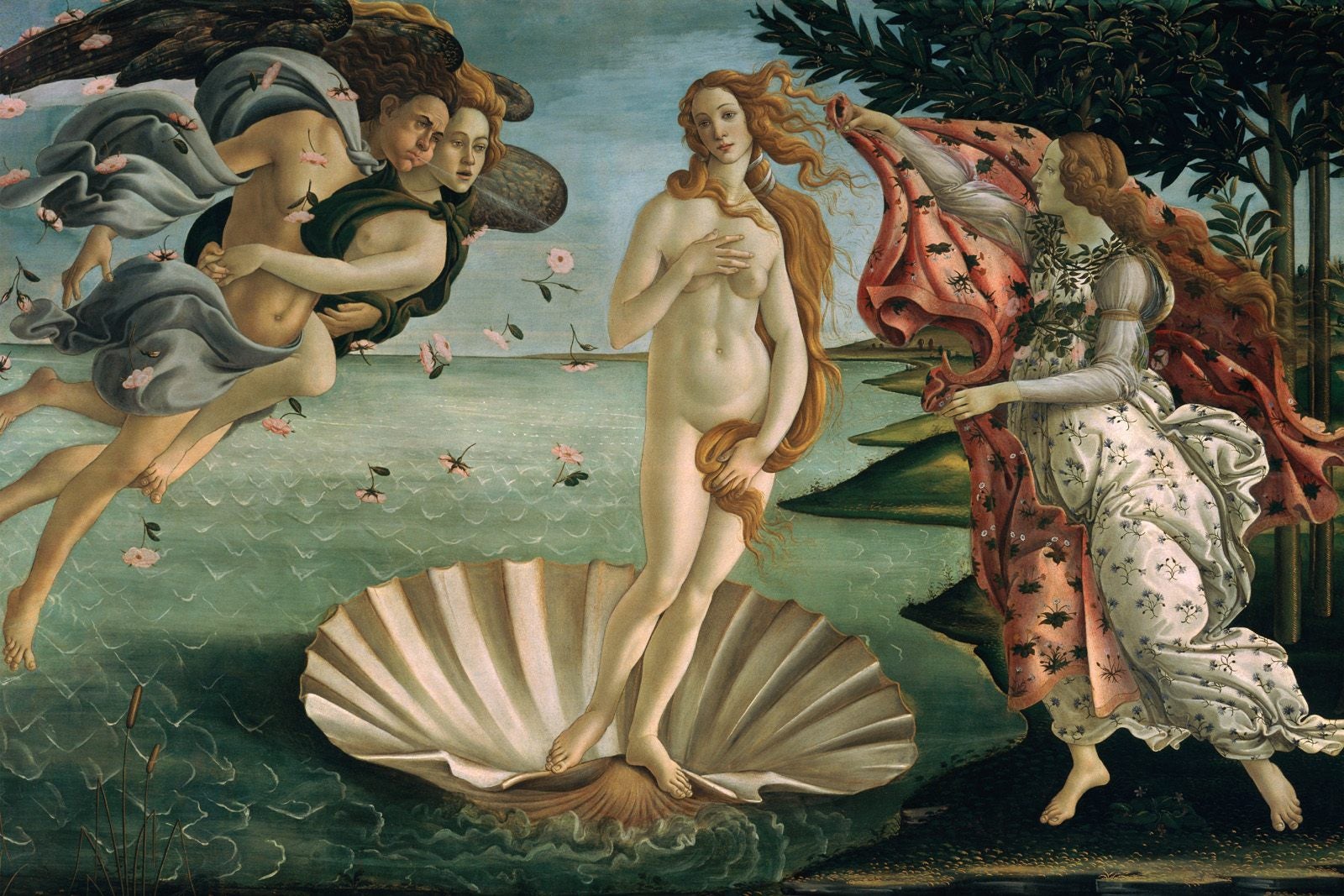 The Renaissance painting is the highlight of the Uffizi in Florence for good reason – it's a triumphant celebration of female beauty. Venus, with her long flowing hair, has been blown by the gentle breeze onto the shore of Cyprus and balances on a giant scallop shell. A young woman, thought to be Hora of spring or one of the graces, holds out a cloak covered in flowers.