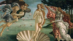 The Renaissance painting is the highlight of the Uffizi in Florence for good reason – it's a triumphant celebration of female beauty. Venus, with her long flowing hair, has been blown by the gentle breeze onto the shore of Cyprus and balances on a giant scallop shell. A young woman, thought to be Hora of spring or one of the graces, holds out a cloak covered in flowers.