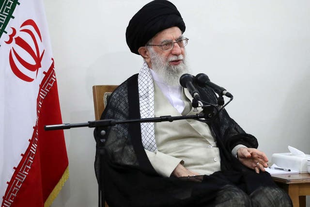 Iran's supreme leader Ayatollah Ali Khamenei speaks in a meeting at his residence in Tehran, Iran.