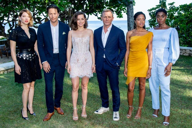 Léa Seydoux, Cary Fukunaga, Ana de Armas, Daniel Craig, Naomie Harris and Lashana Lynch attend the Bond 25 launch at Ian Fleming's home GoldenEye, on 25 April, 2019 in Montego Bay, Jamaica.